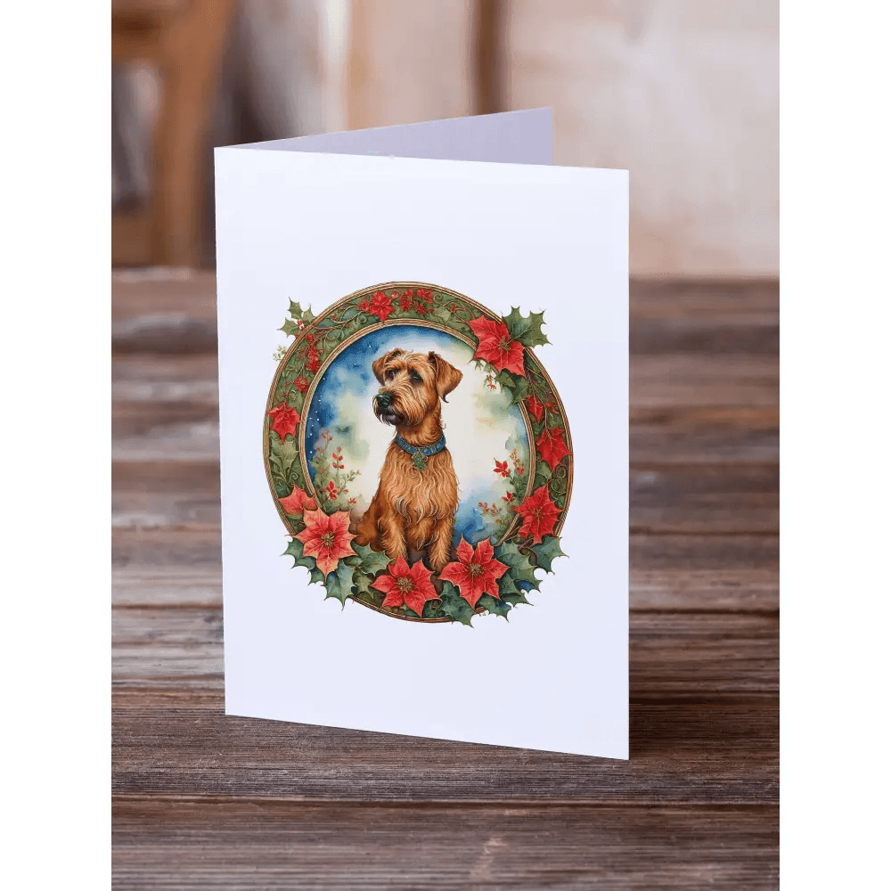 Irish Terrier Christmas Flowers Greeting Cards Pack of 8 - Estalios