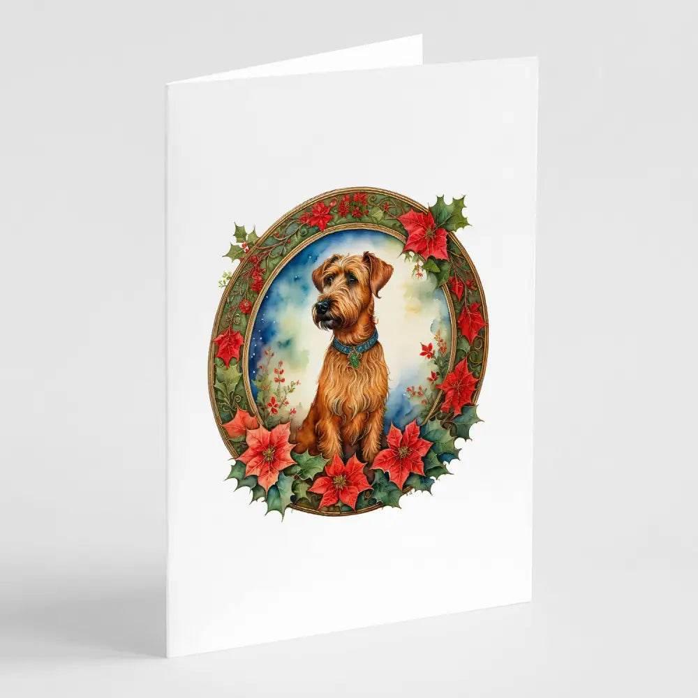 Irish Terrier Christmas Flowers Greeting Cards Pack of 8 - Estalios