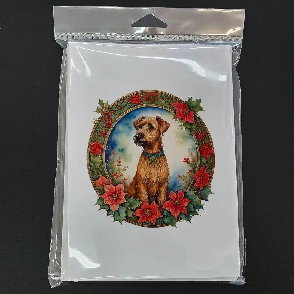 Irish Terrier Christmas Flowers Greeting Cards Pack of 8 - Estalios
