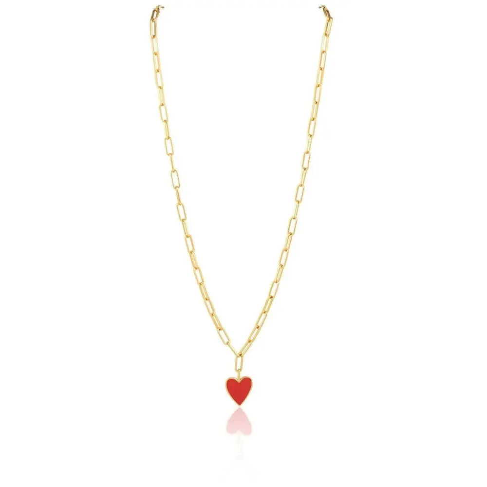 Gold Plated Link Necklace featuring Jamie Enamel Heart pendant in red