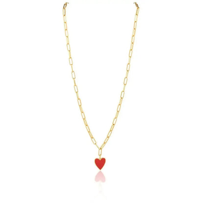 Gold Plated Link Necklace featuring Jamie Enamel Heart pendant in red