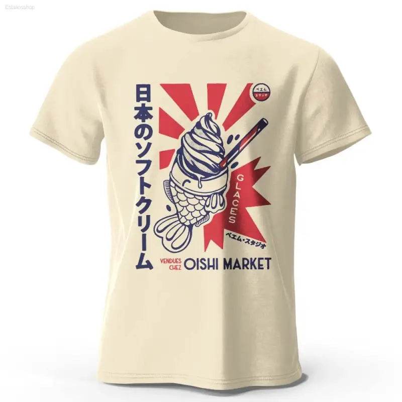 Japanese Foodie Print Cotton T-Shirt, Soft & Breathable Tee - Estalios