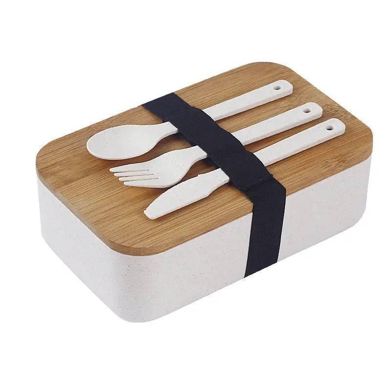 Japanese Style Bamboo Lid Sealed Bento Box with Tableware - Estalios