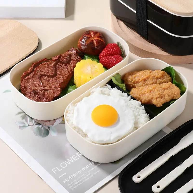 Japanese Style Bamboo Lid Sealed Bento Box with Tableware - Estalios
