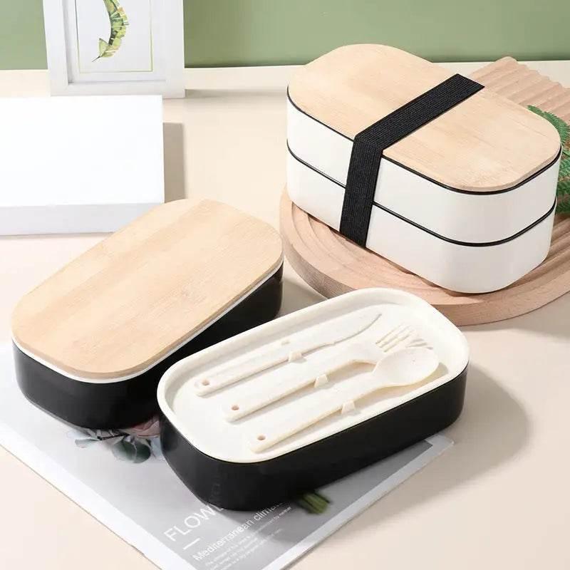 Japanese Style Bamboo Lid Sealed Bento Box with Tableware - Estalios