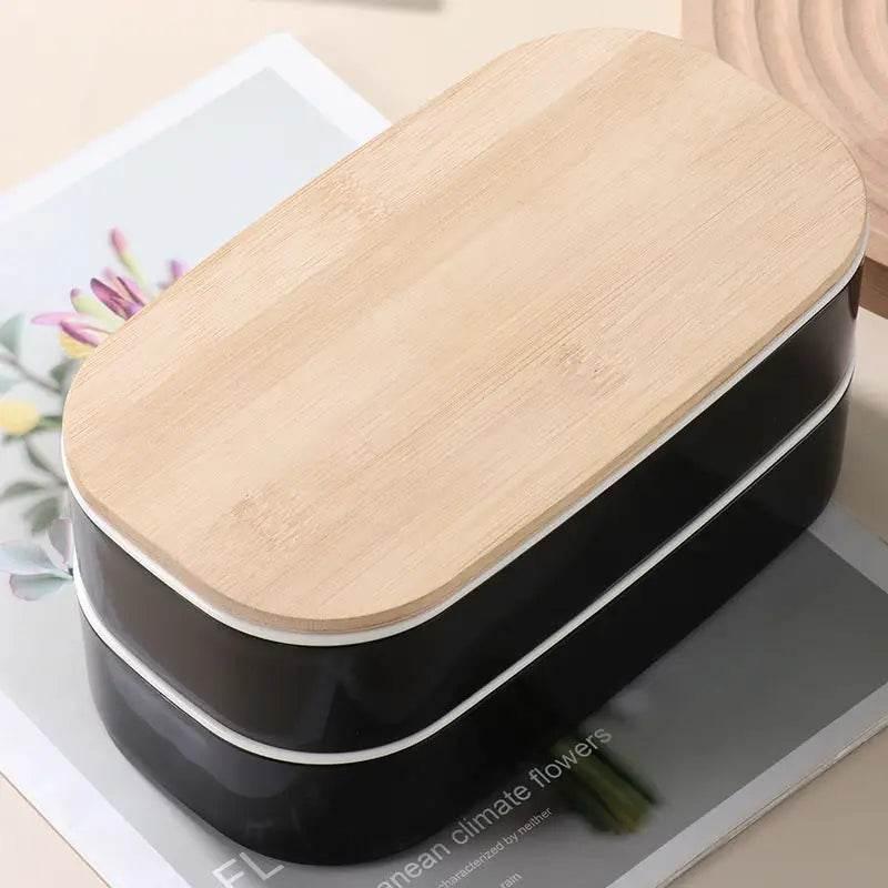 Japanese Style Bamboo Lid Sealed Bento Box with Tableware - Estalios