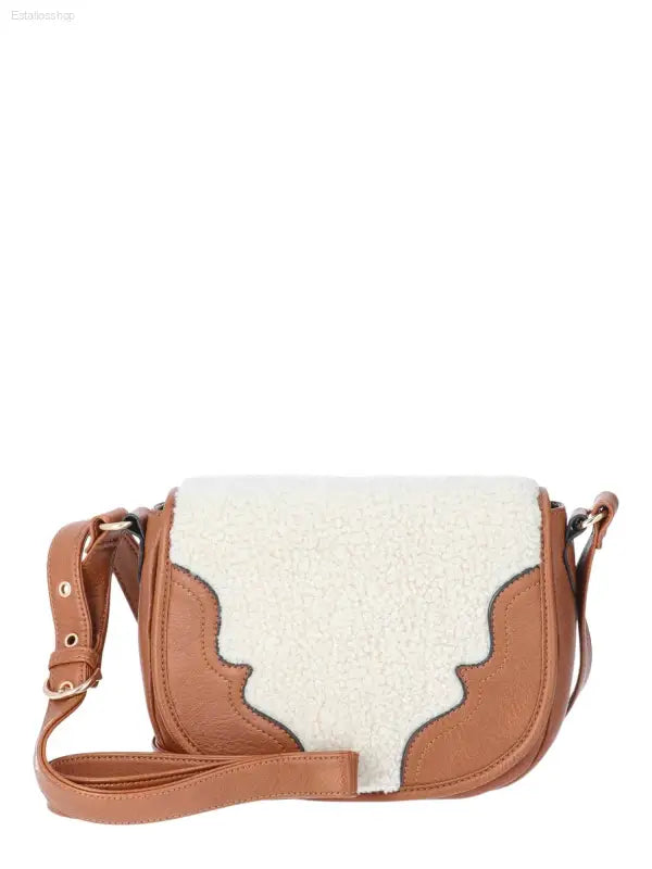Jessica Simpson Jessie Crossbody Handbag in Cognac with Faux Shearling - Chic and Versatile! - Estalios