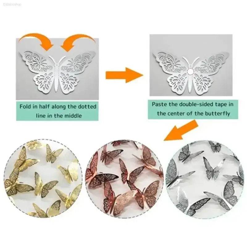 JJYY 12Pcs 3D Hollow Butterfly Wall Stickers for Home Decor - Estalios