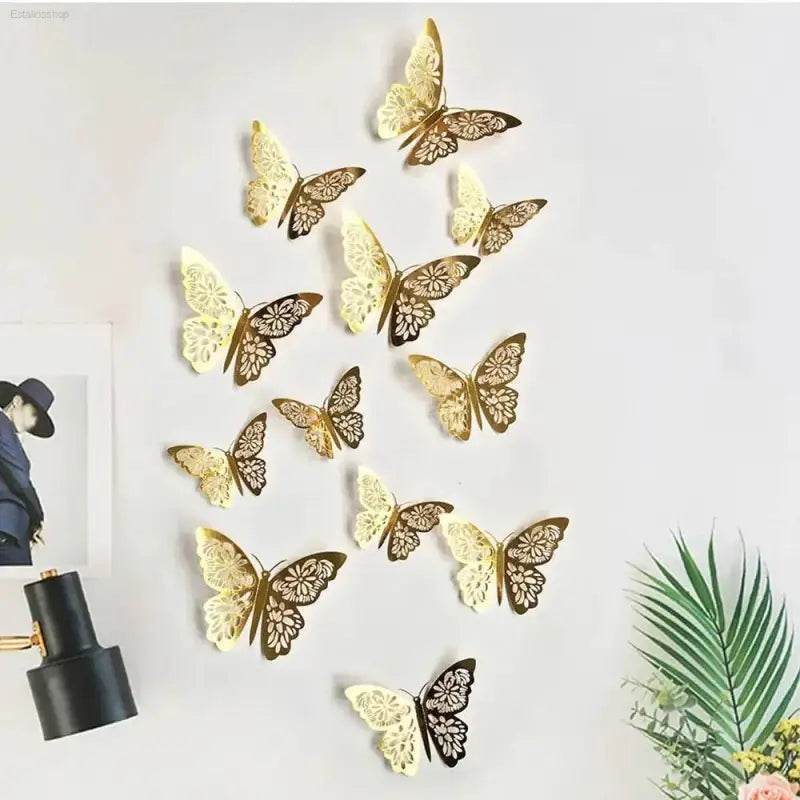JJYY 12Pcs 3D Hollow Butterfly Wall Stickers for Home Decor - Estalios