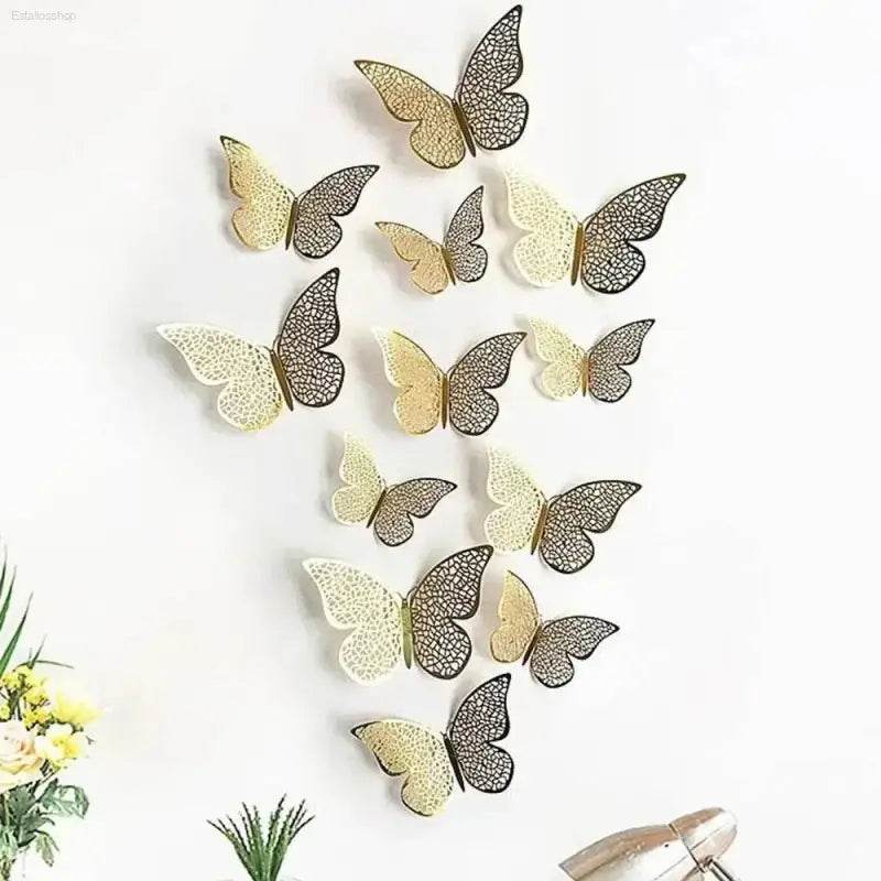 JJYY 12Pcs 3D Hollow Butterfly Wall Stickers for Home Decor - Estalios