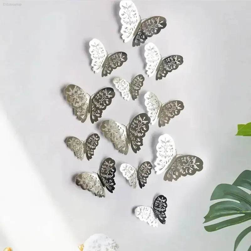 JJYY 12Pcs 3D Hollow Butterfly Wall Stickers for Home Decor - Estalios