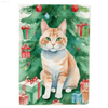 Jolly Ginger Cat Christmas Garden Flag! Watercolor Cat Christmas Flag: Deck your Yard with Feline Cheer! this Garden Flag Features a Charming Watercolor Painting of an Orange - Estalios