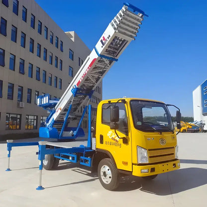 Yellow Juhe 32m-65m Telescopic Lifting Machine Truck with conveyor belt on display