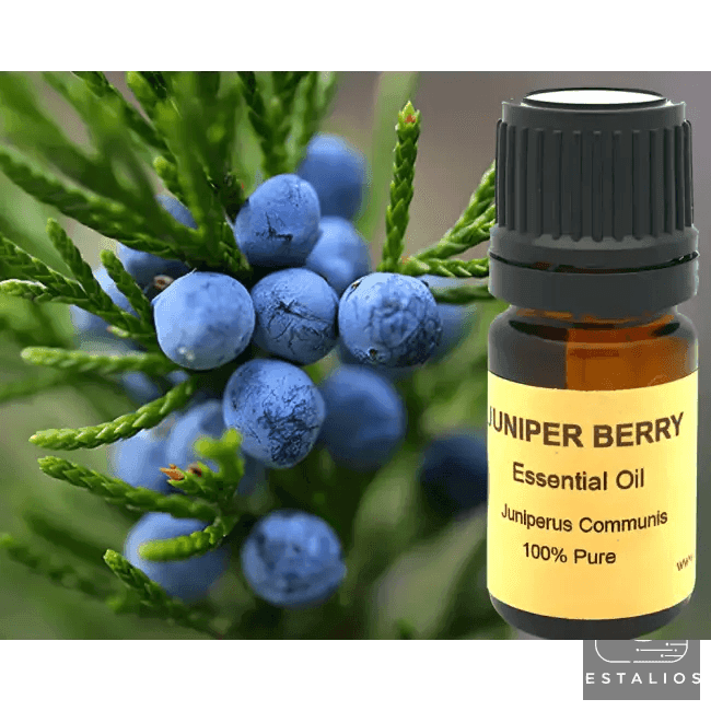 Pure Juniper Berry Essential Oil in Brown Glass Bottle - Estalios