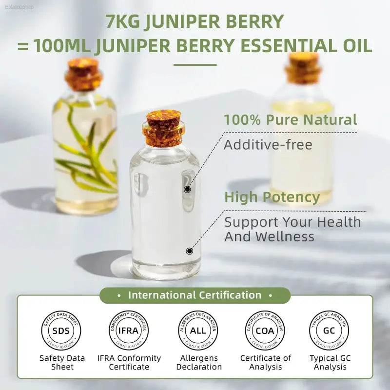 Juniper berry essential oil with certifications.