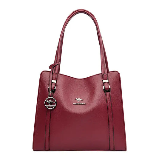 Maroon leather handbag with shoulder straps from Kangaroo Leather Large Soft Shoulder Bags