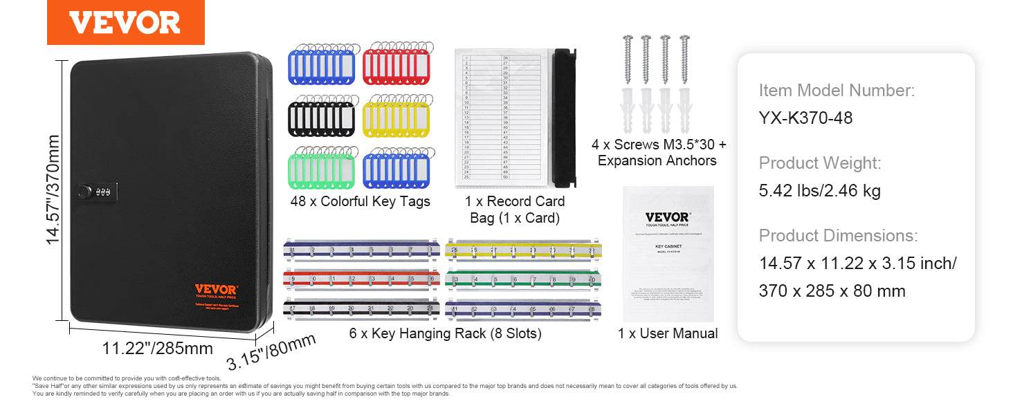 48-Key Lock Box with Adjustable Racks for Secure Key Storage - Estalios