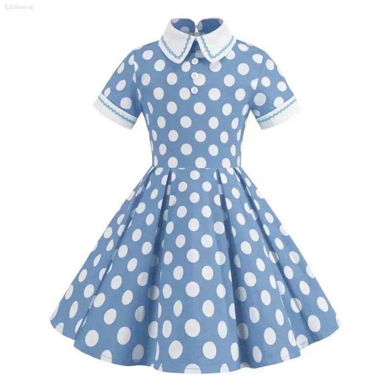 Kids Girls Vintage Dress Easter Polka Dots Print Dress Daily Birthday Dress Short Sleeve Perter Pan Collar 1950s Princess Dress - Estalios