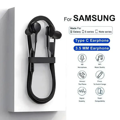 Black wired earphones for Samsung Galaxy S23 offering killer noise cancelling features