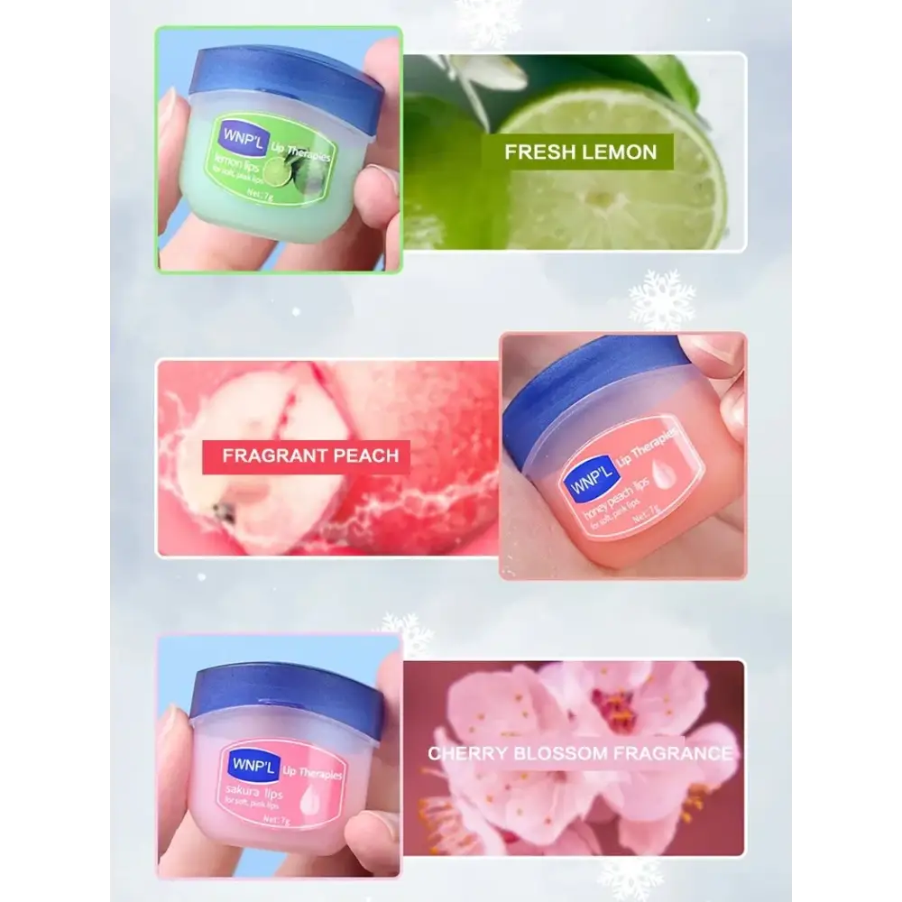 Assorted lip therapy containers in the Kissable Lips Vaseline Repair Set for dry lips