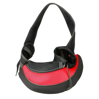 Red and black pet carrier sling for kittens, perfect travel shoulder bag sold in the USA