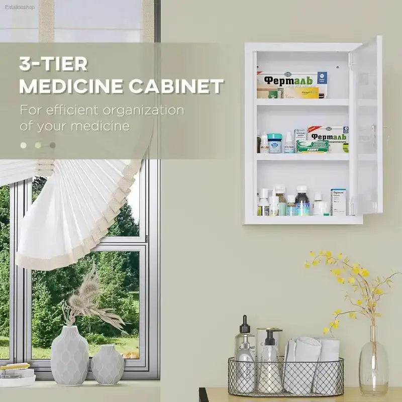 Kleankin Lockable Medicine Cabinet with Three Shelves for Organized Bathroom Storage - EstaliosShop