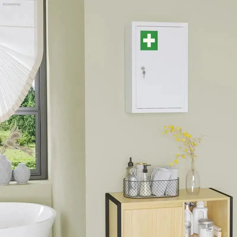 Kleankin Lockable Medicine Cabinet with Three Shelves for Organized Bathroom Storage - EstaliosShop