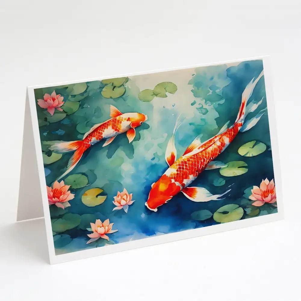 Koi Fish Greeting Cards Pack of 8 Blank Cards with Envelopes Whimsical A7 Size 5x7 Blank Note Cards - Estalios