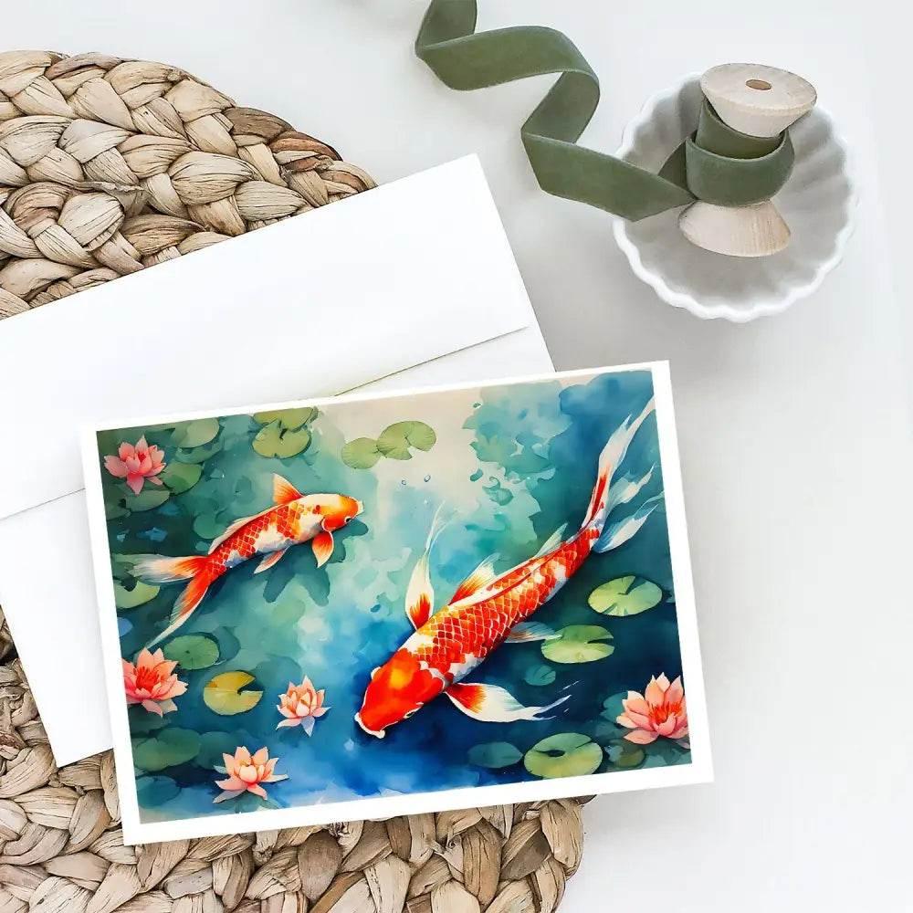 Koi Fish Greeting Cards Pack of 8 Blank Cards with Envelopes Whimsical A7 Size 5x7 Blank Note Cards - Estalios