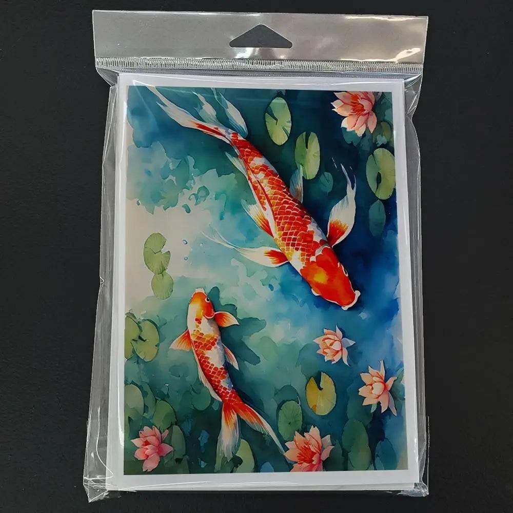 Koi Fish Greeting Cards Pack of 8 Blank Cards with Envelopes Whimsical A7 Size 5x7 Blank Note Cards - Estalios