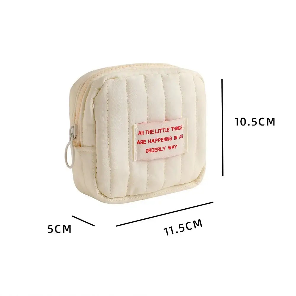 Quilted cream-colored Korean Square Small Makeup Bag Duo with zipper, perfect for students