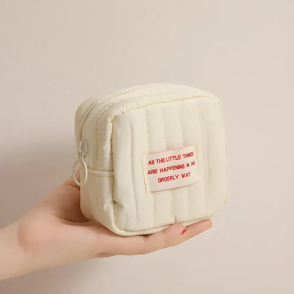 Quilted off-white Korean Square Small Makeup Bag Duo for chic organization