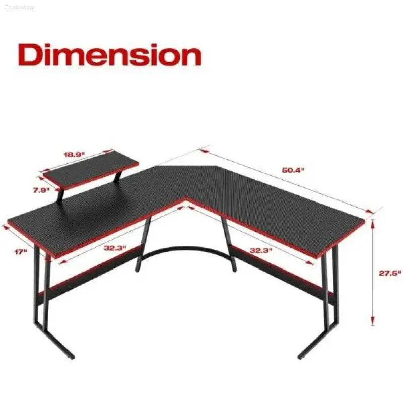 L Shaped Gaming Desk Computer Corner Desk with Monitor Stand - Estalios
