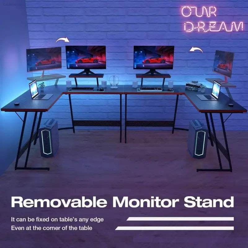 L Shaped Gaming Desk Computer Corner Desk with Monitor Stand - Estalios
