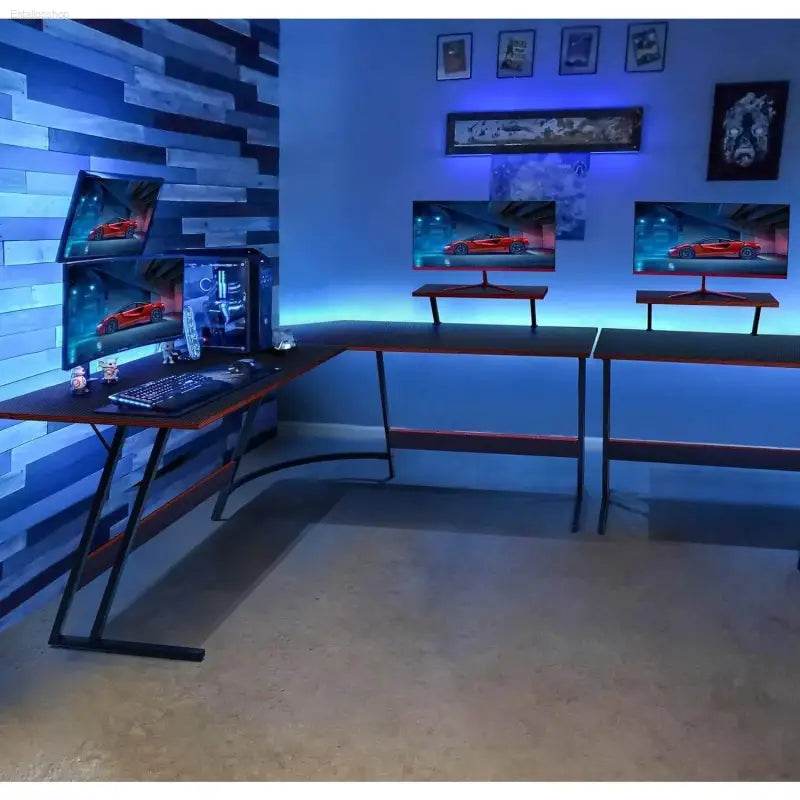 L Shaped Gaming Desk Computer Corner Desk with Monitor Stand - Estalios