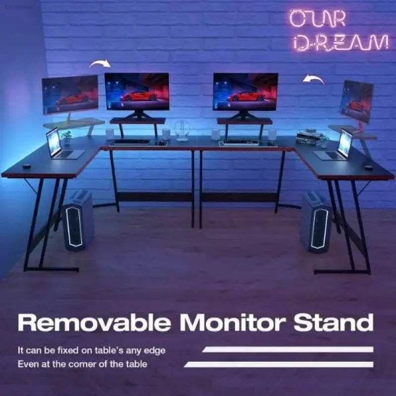 L Shaped Gaming Desk Computer Corner Desk with Monitor Stand - Estalios