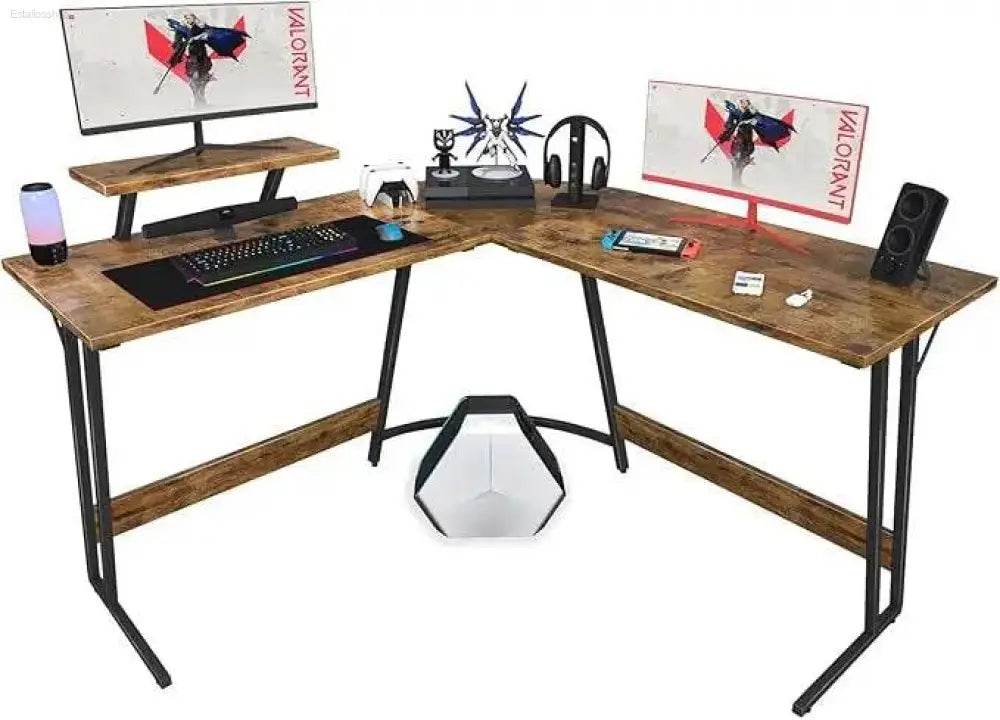 L Shaped Gaming Desk Computer Corner Desk with Monitor Stand - Estalios