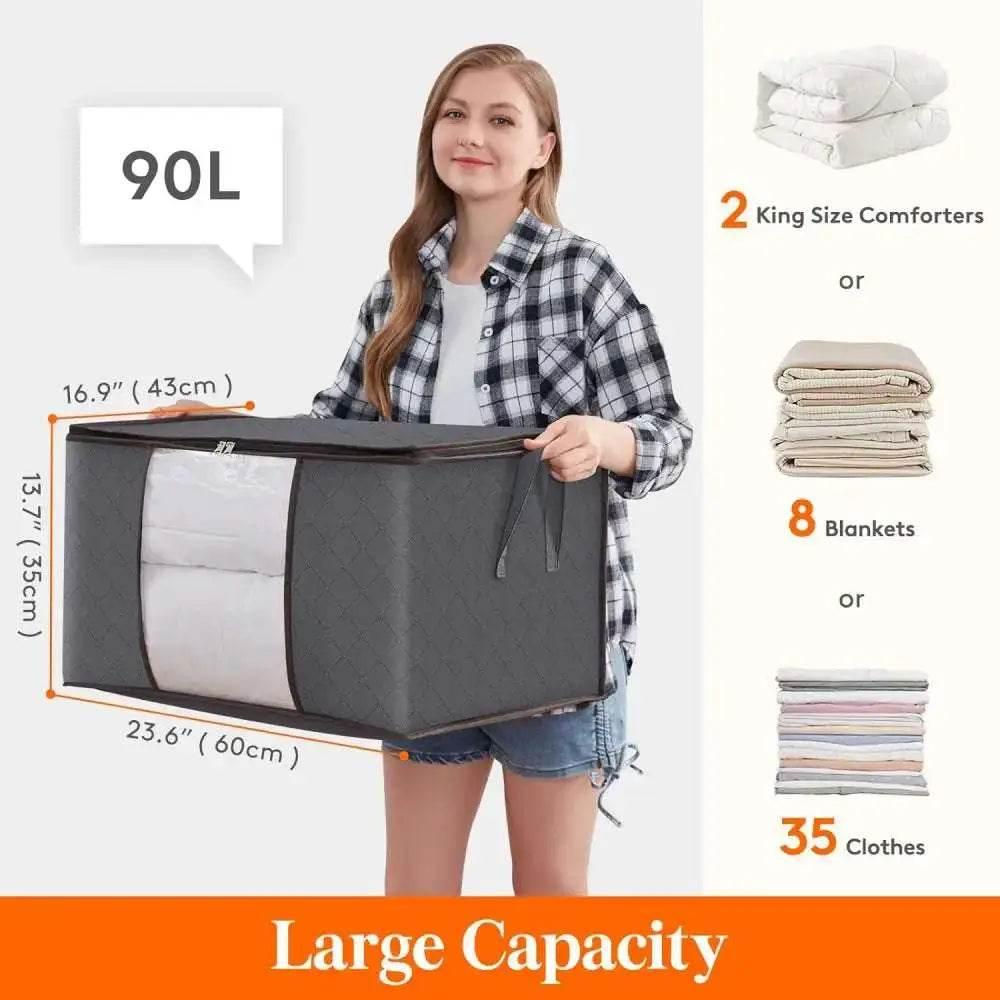 Large Capacity Clothing Storage Bag Set of 3, 90L, Gray - Estalios