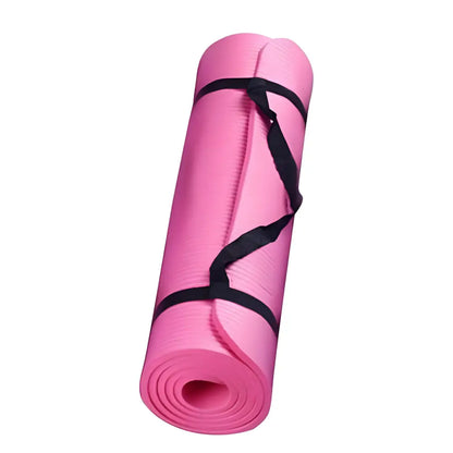 Rolled pink yoga mat with black straps for Large Size Slip Yoga Fitness workouts