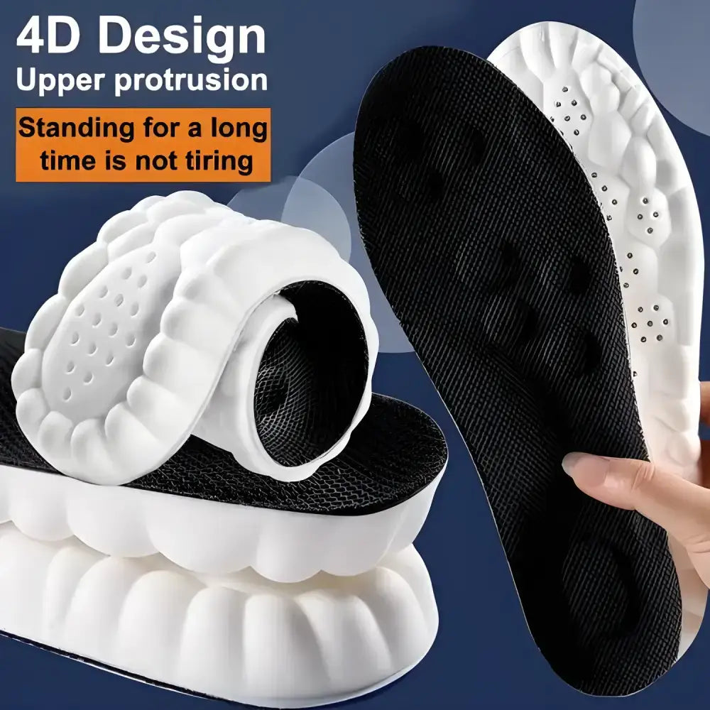 Black and white cushioned latex sport insoles featuring high elasticity for comfort