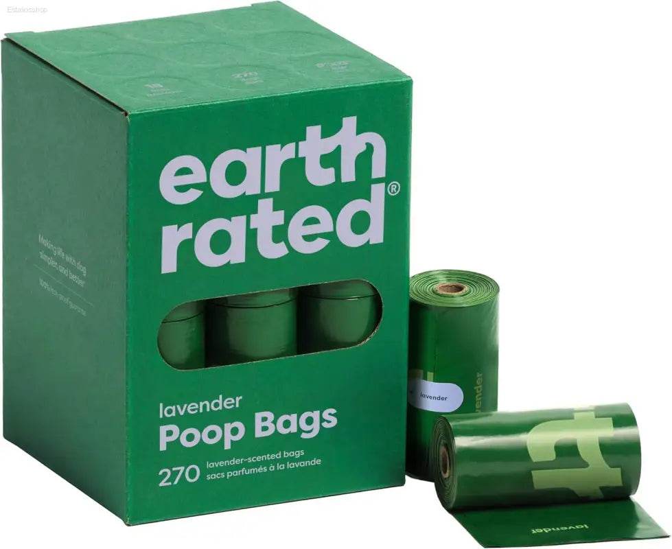 Box of lavender-scented dog poop bags with two rolls.