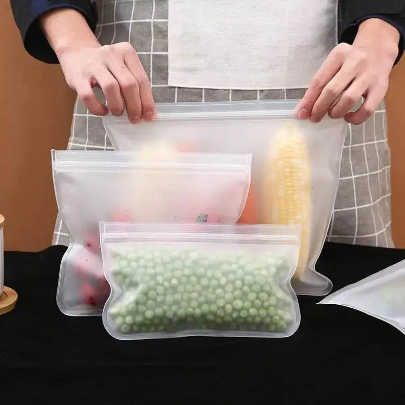 Leakproof Reusable Silicone-Free Food Storage Bags - Fresh Keeping Ziplock Bags for Fruits and More - Estalios