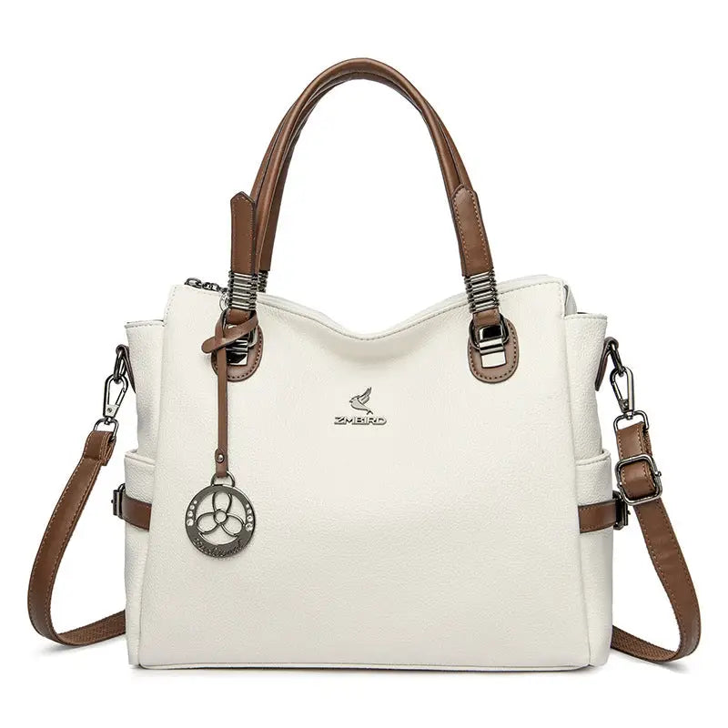 White and brown leather handbag, perfect for a Leather Handbag Gift Card Bag in Dark Khaki