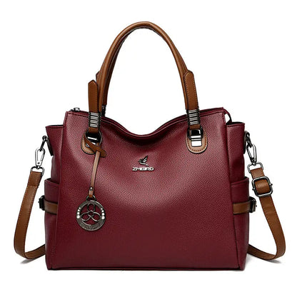 Maroon leather handbag with brown handles for the Leather Handbag Gift Card Bag in Dark Khaki