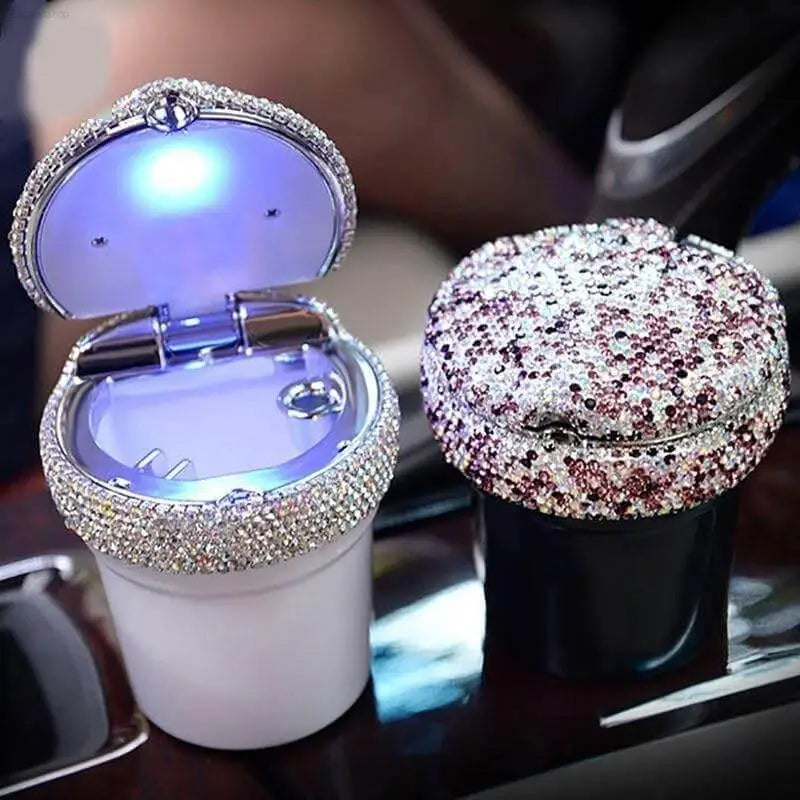 LED Light Car Ashtray with Luminous Rhinestones Design - Estalios