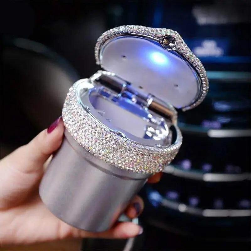 LED Light Car Ashtray with Luminous Rhinestones Design - Estalios