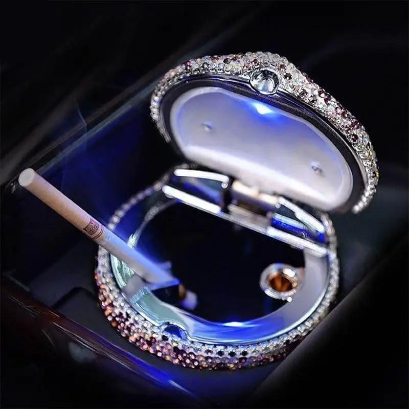 LED Light Car Ashtray with Luminous Rhinestones Design - Estalios