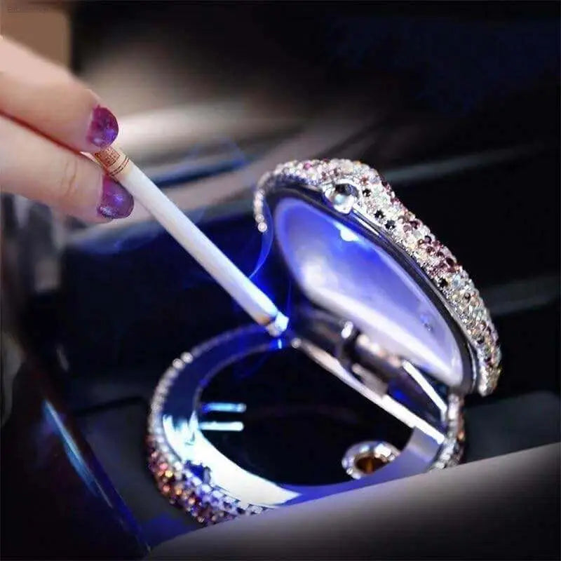 LED Light Car Ashtray with Luminous Rhinestones Design - Estalios
