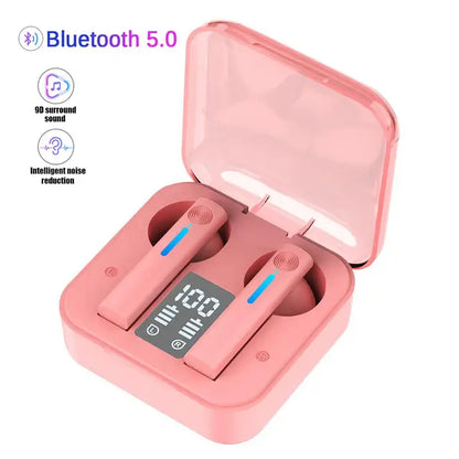 Pink LED Wireless TWS Earbuds in charging case, perfect Bluetooth earphones for style