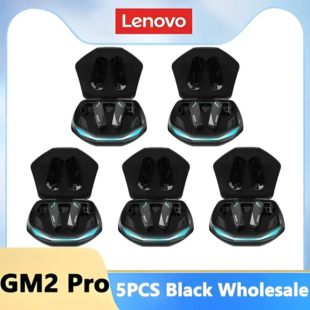 Five sets of Lenovo GM2 Pro Bluetooth sports headset wireless earbuds stacked together